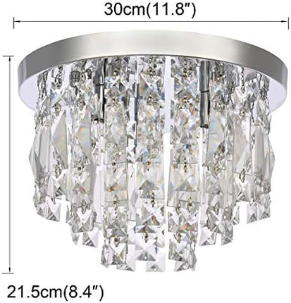 A1A9 Modern Crystal Chandeliers Ceiling Lights, Clear K9 Crystal Chrome Flush Mount Lights, Elegant Round LED Pendant Lamp for Living Room, Dining Room, Bedroom, Lounge (Diameter 30cm)