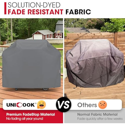 Unicook BBQ Cover, Heavy Duty Waterproof Outdoor Barbecue Gas Grill Cover, Resistant Oxford Fabric, Compatible for Weber Char-Broil Outback Barbecues and More, 152 x 58 x 107 cm/60 inch Length, Grey