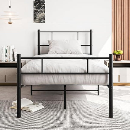 BORPHOM 3ft Single Bed Frame with Headboard,Solid Slatted Bed Base,Strong Iron Bedstead For Adults,Underbed Storage Space,Black
