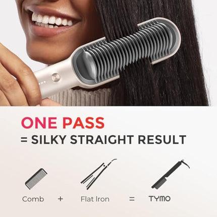 TYMO Hair Straightener Brush UK, Flat Iron and Hair Brush 2-in-1, Anti-Scald, Fast Heating, 5 Temp Settings (130℃-210℃), Professional Salon at Home, Wider Comb for Even Straightening, Gold