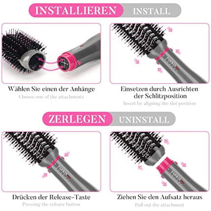 4 in 1 Hair Dryer Brush Set, Multi Air Styler with 4 Attachments as Hairdryer, Hot Air Brush, Hair Diffuser, Hot Brush for Hair Styling, Ionic Care Frizz-Free, Gray