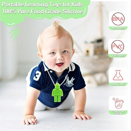 6PCS Sensory Chew Necklace, Teether Chew Toys Safety Food Grade Silicone for Kids Toddlers ADHD, Autistic, Biting Needs, Oral Motor Teether Chew Pendant Toy with Adjustable Buckle for Baby Boys(Green)