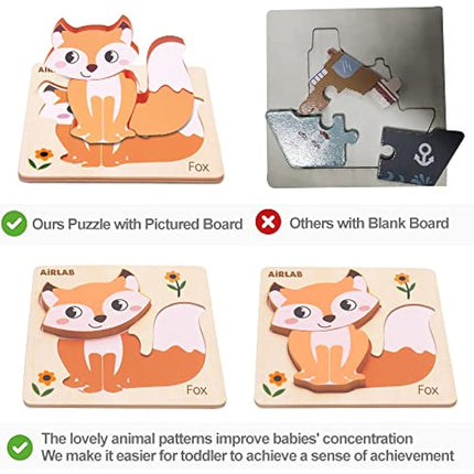 Airlab Wooden Chunky Jigsaw Puzzles for Toddler 1+ Year Olds, Baby Montessori Sensory Toys, 1st Birthday Gifts for Girls Boys, Preschool Educational Learning Toys for Kid Ages 1 2 3