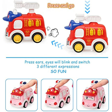 JoyPlus 4Pcs Baby Toy Cars, Press and Go Baby Toy Cars for 1 2 3 Year Old Toddlers, Cartoon Wind up Car Set, Car Toys Set Early Educational Toys Gifts for 1 2 3 Year Old Kids Boys Girls