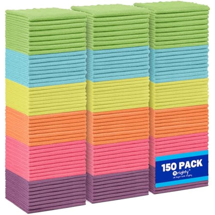 Orighty Microfibre Cleaning Cloths, Pack of 150, Highly Absorbent Cleaning Supplies, Lint Free Cloths for Multiple-use, Powerful Dust Removal Cleaning Rags for House, Kitchen, Car Care(12x12 inch)