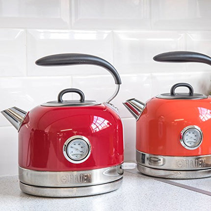 Haden Jersey Red Kettle - 1.5L Temperature Gauge & indicator Light - Electric 3000w Rapid Boil Auto Shut-off, Boil-dry Protection, Stainless Steel