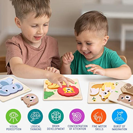 Airlab Wooden Chunky Jigsaw Puzzles for Toddler 1+ Year Olds, Baby Montessori Sensory Toys, 1st Birthday Gifts for Girls Boys, Preschool Educational Learning Toys for Kid Ages 1 2 3
