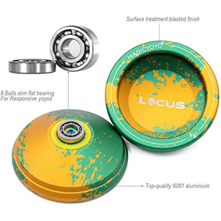 MAGICYOYO V6 Locus Yoyos Pro Responsive Yoyo, Green & Orange, Kids to Adults, Aluminum, Yo-yo