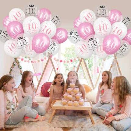 Pink White 10th Birthday Balloons, Pack of 15 Happy 10th Birthday Party Decorations for Her, 10th Birthday Latex Helium Balloons Set for Kids Age 10 Year Old Birthday Party Decorations Supplies
