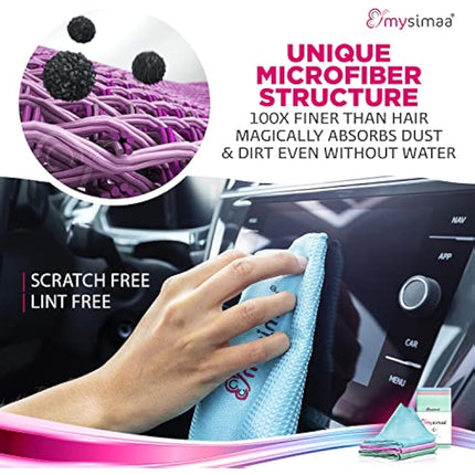 mysimaa® Premium Microfiber Cleaning Cloths - Professional microfibre cloth or dusters for cleaning to get streak-free, lint-free shine in home products, car cleaning, kitchen, dishes, window, glass.