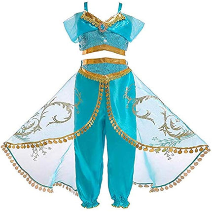 Atorcher Jasmine Princess Costume for Girls Sequined Princess Costume Set Dress Up for Kids World Book Day Costume for Girls