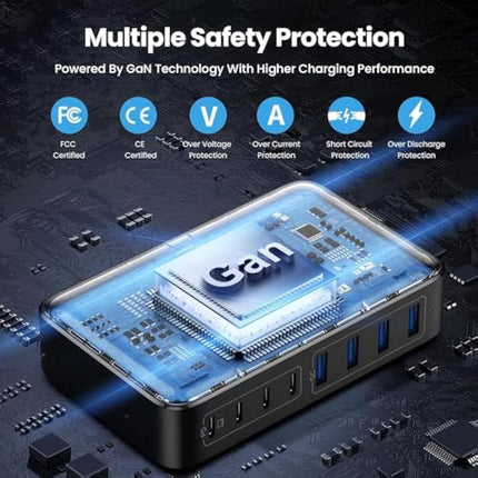 200W USB C Fast Charger Block,Upgraded GaN III 8-Port Charging Station Hub,PD 65W Laptop Charger Power Adapter Compatible with MacBook Pro/Air,Steam Deck,Dell XPS,iPhone 16 Pro/15,Galaxy S24/S23 etc