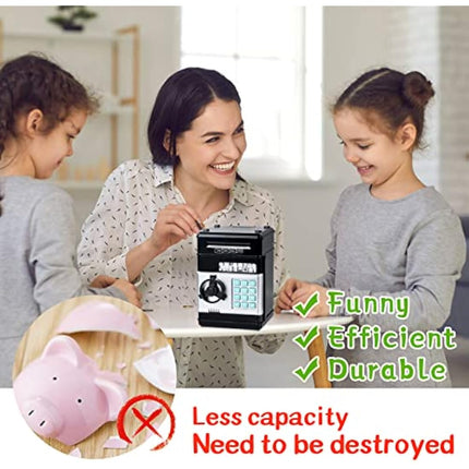 Thedttoy Digital Money Box Mini ATM Safe Money Bank for 3 4 5+ Years Old Kids, Cash Coins Saving Box Safe Money Box for Boys Girls, Perfect Piggy Bank Toy Gifts for Birthday Children's Day (Black)