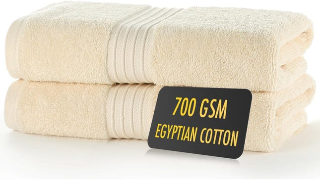 ALSAP Butter Cream Hand Towels Pack of 2 - Ultra Soft Super Absorbent 700 GSM Egyptian Cotton Towels - Bathroom Linen Sets - Luxury Hotel Quality