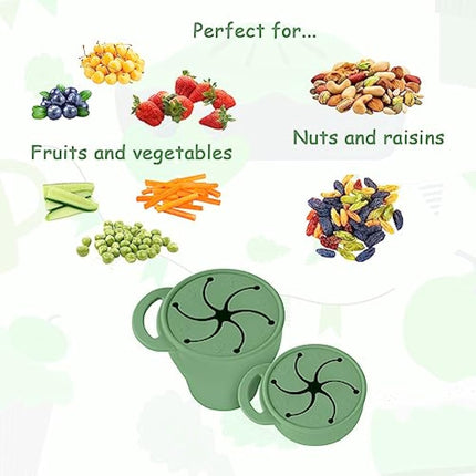 Vicloon Collapsible Silicone Baby Snack Cup, Baby Snack Cup, Silicone Snack Cup Non Spill Snack Pot for Baby, Snack Catcher Food Cup with Lid, Snack Pot for Toddler (Green)