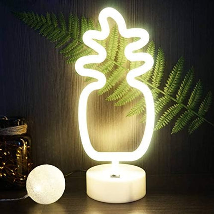 YIVIYAR LED Pineapple Night Light Neon Sign Table Decor for Bedroom, USB/Battery Powered Pineapple Lamp Bedroom Light with Base, Room Decor for Home Christmas Birthday Teenage Girls Gifts(Pineapple)