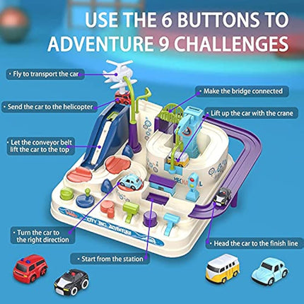 TODARRUN Car Adventure Toys,Cars Race Track Toys with 4 Toy Vehicle,Preschool Educational & Interactive Toy for Toddlers 3 4 5 6 7 8 Year Old Boys Girls