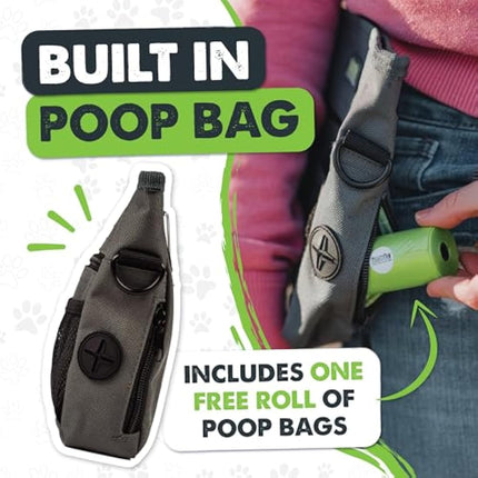 Mighty Paw Dog Treat Pouch 2.0 | Pet Training Hands-Free Snack Bag w/Strap. Holds 2 Cups Kibble, Phone & Keys. Magnetic Clasp & Waist Belt Clip. Includes 1 Roll of Poop Bags (Green/Grey)