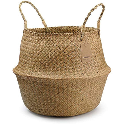 DOKOT Natural Seagrass Belly Basket Laundry Basket Large Storage Basket Indoor Plants