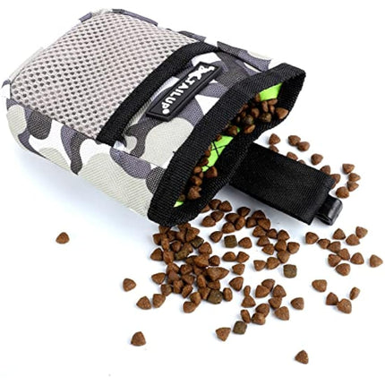 Lanjue 2 Pieces Small Dog Treat Bags, Black and Camouflage Color Dog Treat Pouch with Waist Belt Clip 600D Oxford Cloth Dog Walking Bag Treat Pouch for Dog Training