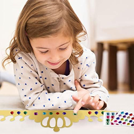 TSHAOUN 10 Pcs Party Hats, Golden Paper Crowns with 6 Sheets Self-Adhesive Rhinestone Stickers and 6 Sheets Number Letter Stickers for Kids Adults Birthday Celebrate Queen Party Decorations