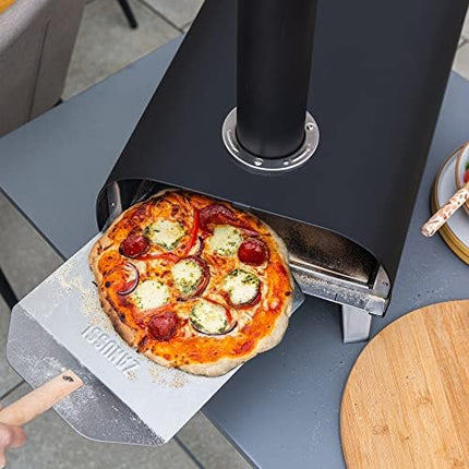 Zanussi ZPO1BPC Outdoor 12 Inch Wood Pellet Portable Wood Fired Pizza Oven with Paddle and Cover in Black, BBQ Oven & Smoker, Stainless Steel Foldable Legs