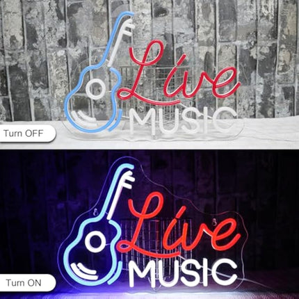 OYCGZV Live Music Neon Light Sign - Guitar Music Neon Sign for Wall Decor Guitar Neon Wall Light USB Led Sign for Bar Rock Music Studio Office Garage Bedroom Room Party Store Home