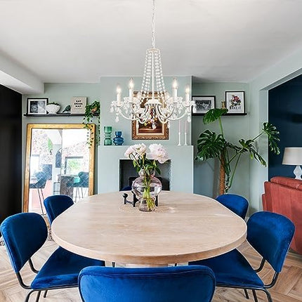 ASHUAQI Crystal Chandelier, 6 Lights Chandeliers Ceiling Light, Modern Chandelier White, E14 Base Pendant Light, Crystal Ceiling Lights for Living Room, Dining Room, Bedroom, Hallway, Kitchen