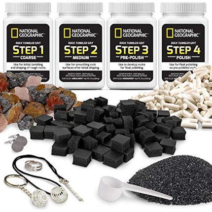 National Geographic Rock Tumbler Refill Kit - Rock Tumbling Supplies including Rock Tumbler Grit and Polish Refill, Ceramic Media, GemFoam, 1.36 kg Madagascar Rocks for Tumbling, Jewellery Accessories