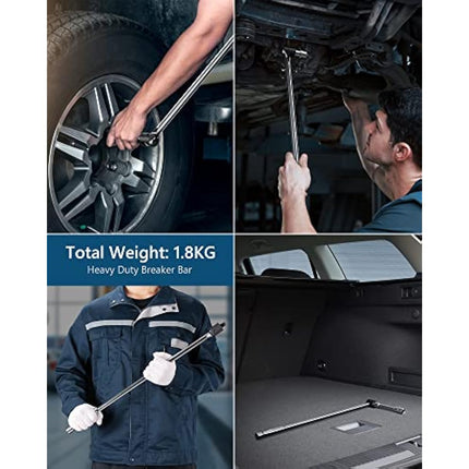 MAXPOWER 24 inch 1/2'' Drive Breaker Bar with Socket Set, 600mm Breaker Bar with 125mm Extension Bar and 17mm, 19mm, 21mm Socket