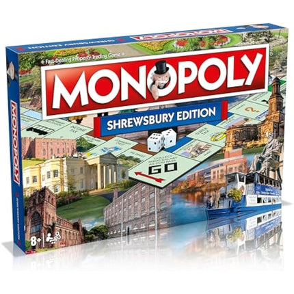 Winning Moves Shrewsbury Town Monopoly Board Game, Advance to Concord College, Shrewsbury Castle and Theatre Severn and trade your way to success, 2–6 players makes a great gift for ages 8 plus