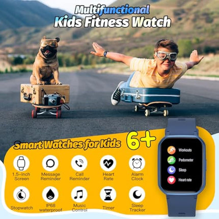 Kids Smart Watch for Boys,IP68 Waterproof Kids Fitness Tracker Watch with 1.5 Inch DIY Face,Heart Rate Sleep Monitor,19 Sport Modes,Calories Counter,Alarm Clock,Great Gifts for Children 6+ (Blue)