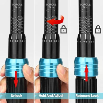 Shall 7-Piece 1/2" Torque Wrench Set, (20-220Nm) Dual Direction Adjustable 72 Tooth for Suitable for car and Motorcycle Maintenance,with Extension Pole and Storage Box