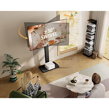 FITUEYES TV Stand with 20mm Wood Base for 32-70 Inch TV, Tall TV Floor Stand with 60° Swivel & 6 Height Adjustment, Cantilever TV Mount Stand Max VESA 600x400mm Holds 40kg