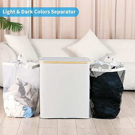 efluky 140L Laundry Baskets with Lid 2 Compartments, Large Laundry Hamper, Double Laundry Basket Laundry Storage with 2 Removable Bags, Light Grey