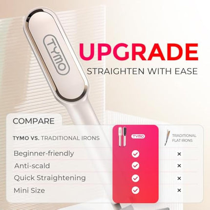 TYMO Hair Straightener Brush UK, Flat Iron and Hair Brush 2-in-1, Anti-Scald, Fast Heating, 5 Temp Settings (130℃-210℃), Professional Salon at Home, Wider Comb for Even Straightening, Gold