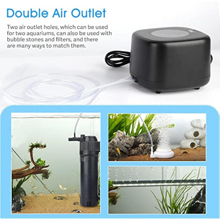 hygger Aquarium Air Pump,Ultra Silent Fish Tank Air Pump for Aquarium with 2 Air Outlets, 10W High Energy Saving 4 Speed Airflow Adjustable Oxygen Pump for Fish Tank Up to 2200 Liter