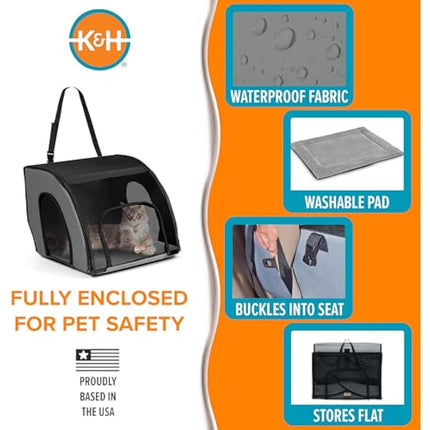 K&H Pet Products Travel Safety Carrier for Pets, Dog Crate for Car Travel, Soft-Sided Carrier for Cats and Small Dogs, Portable Car Seat Kennel, Gray/Black Small 17 X 16 X 15 Inches