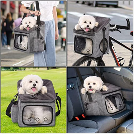 Ownpets Dog Bike Basket Bag Pet Carrier, Dog Car Seat with Safety Rope, Adjustable Shoulder Strap Portable Breathable Bicycle Basket Bag for Small Dogs and Cats