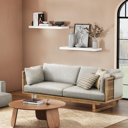 STOREMIC Floating Shelves, White Shelves with Length 60cm, Set of 2 Wall Shelves, Easy to Install Decorative Shelf with Large Storage for Bedroom,