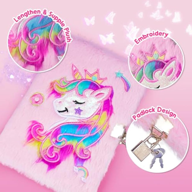 HappyKidsClub Plush Diary Unicorn Gifts for Girls Toys Age 3 4 5 6 7 Year Old Girls - Birthday Presents Gift for 3 4 5 6 7 8 Year Olds