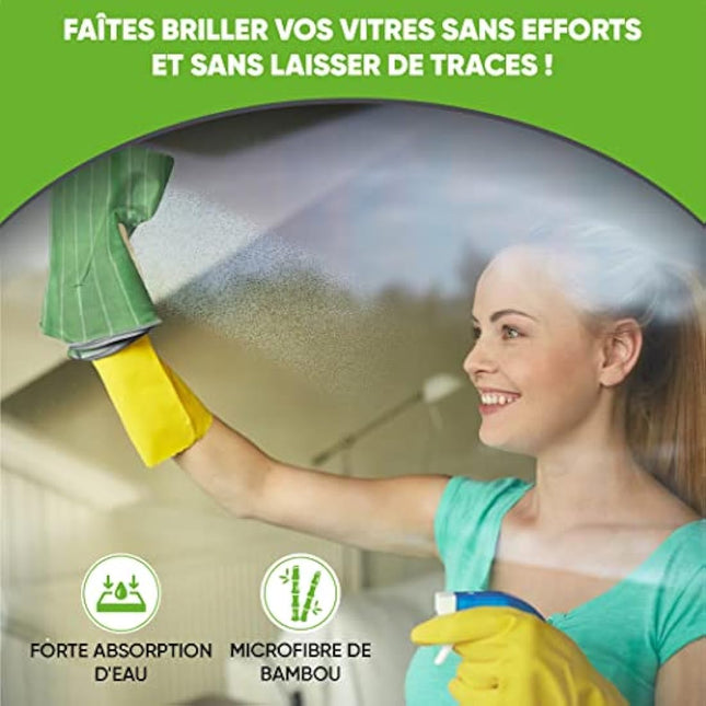 Kit de 10 Chiffons Bambou Microfibres, Lavettes et Eponges Lavables Qualité Premium - Nettoyer Vitres Sans Traces, Voiture, Plaque de Cuisson, Inox, Lunettes, Moto – Essuie-Tout Magique Anti Poussière