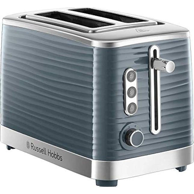Russell Hobbs Inspire 2 Slice Toaster (Extra wide slots, High lift feature, 6 Browning levels, Frozen/Cancel/Reheat function with Blue LED illumination, 1050W, Grey textured high gloss) 24373
