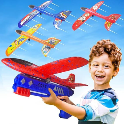 Nearasu 3 Pack Airplane Launcher Toy for 4 5 6 7 8 9 10 Year Old Boys with Catapult Gun, Foam Glider Plane Aeroplane, Outdoor Games Garden Flying Activities Toys Gifts For Children Kids Girls