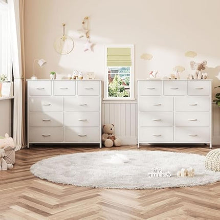 CAIYUN Chest of Drawers,Dresser for Bedroom with 9 Drawers,Fabric Dresser with Wood Top and Large Storage Space, Easy to Assemble, for Bedroom, Living room, White