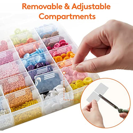 Lifewit 2 Pack 36 Grids Organiser Storage Box, Fishing Tackle Box, Clear Stackable Plastic Container with Adjustable Dividers for Beads, Art DIY, Crafts, Jewelry, with 5 Sheet Label Stickers