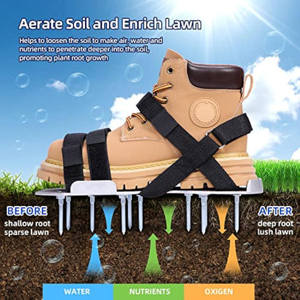 Ohuhu Lawn Aerator Shoes, Metal Spike Sandals for Aerating Lawn with Stainless Steel Shovel, Free-Installation Aerating Shoes with 900D Straps, Effectively Aerating Soil for Garden Grass Lawn