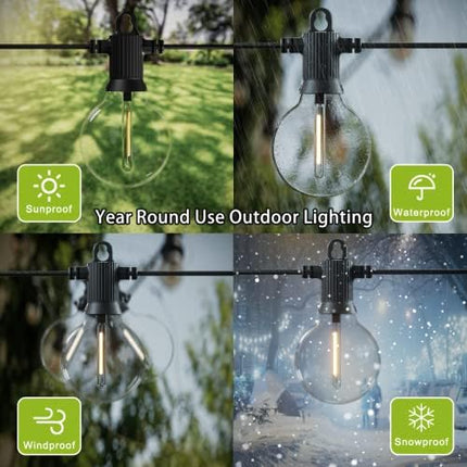 Kawaya Garden String Lights Mains Powered Outdoor Festoon Lights 45.7m / 150ft LED Outside Fairy Lights Waterproof with 73+3 Shatterproof Bulbs for Garden Gazebo Patio Festival Party Warm White