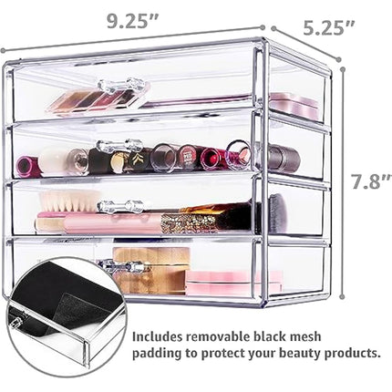 Sorbus Makeup Organizer - 4 Drawer Acrylic Make Up Organizers and Storage for Cosmetics, Jewelry, Beauty Supplies, Clear Makeup Organizer for Vanity, Girl's Room, College Dorm, Counter, Bathroom Sink