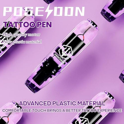 POSEIDON Tattoo Gun Kit, Rotary Tattoo Pen Kit with 20 PCS Cartridge Needles, Professional Tattoo Machine Kit with Power Supply, 11 Color Inks with Foot Pedal Tattoo Kit for Artists